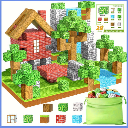 Magnetic Blocks Set for Building and Crafting - 28 48 64 100 Pieces