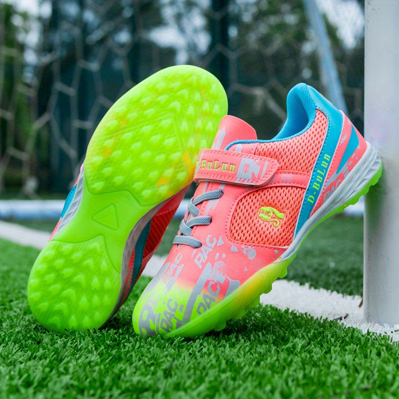 Kids Anti Skid Turf Football Boots Hook Loop Fastener Soccer Cleats