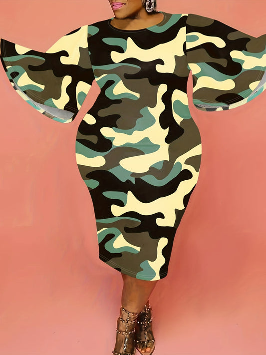  Camo Butterfly Sleeve Bodycon Dress