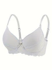 Solid Lace Splicing Bra Bow Tie Anti-sagging Everyday Bra