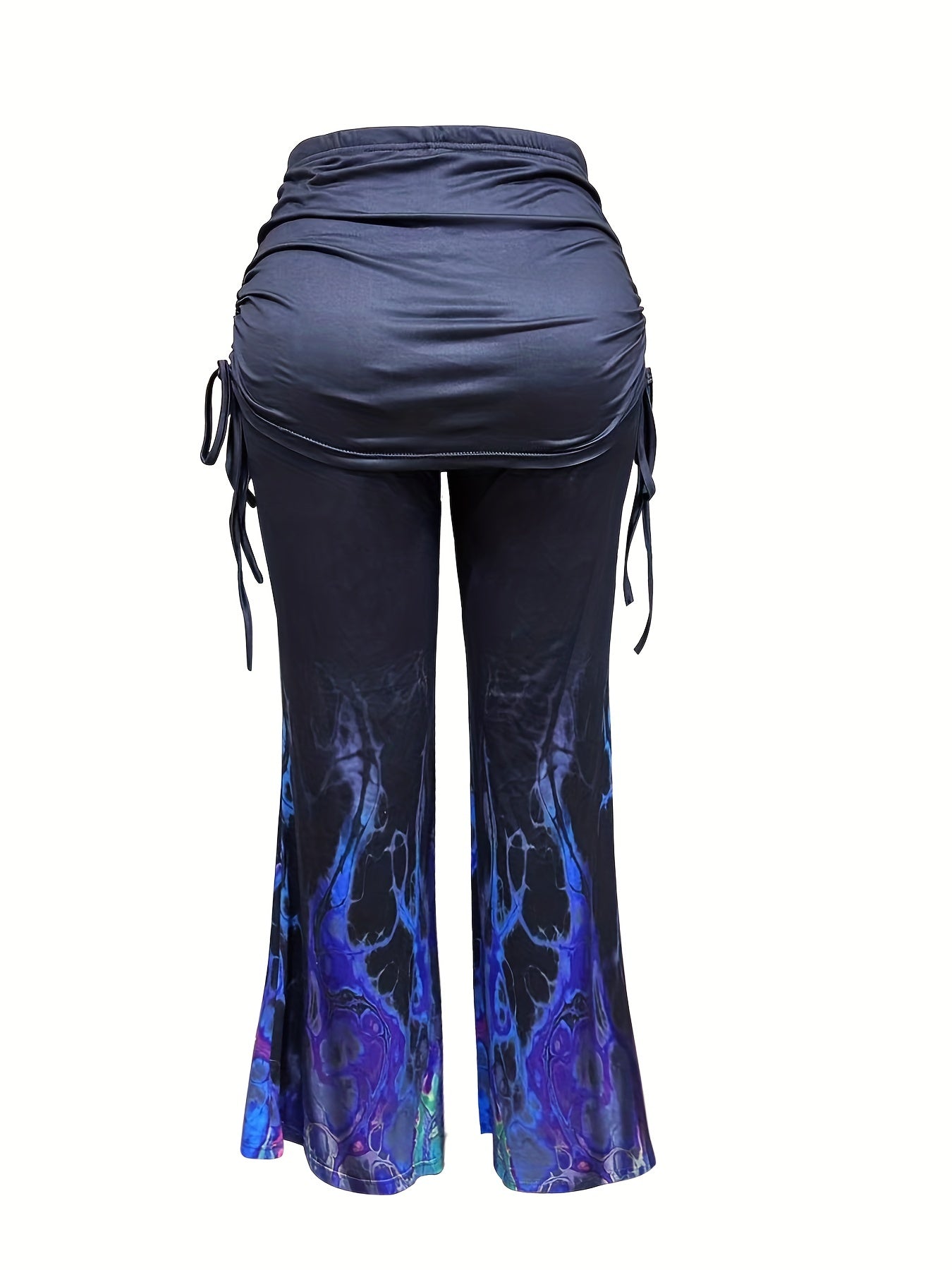  Halloween Goth Pants Flame Print Side Ruched Flared T