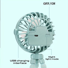 Portable Octopus Cart Fan USB Charging 3 Speed 600mAh