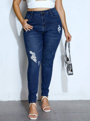  Ripped High Stretch Button Up Skinny Denim Pants