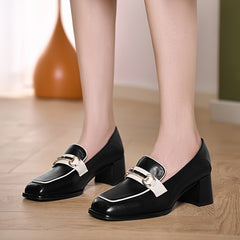 Women's Chunky Heel Chain Decor Loafers Non Slip Slip On Shoes