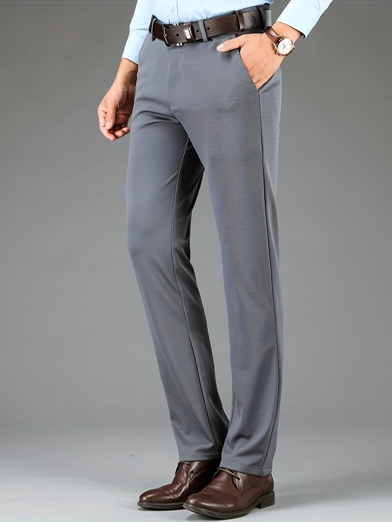 Men's Classic Solid Stretch Dress Pants for Spring Summer Business