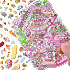 House Scene Sticker Book Extra Large Size Capybara & Rabbit Bakery Themes