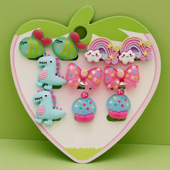 5 Pairs Cartoon Dinosaur Bee Non Pierced Earrings