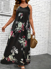  Floral Print V Neck Maxi Cami Dress