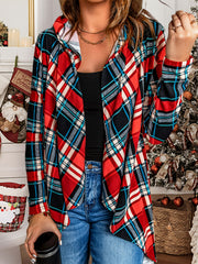  Plaid Print Hooded Cardigan