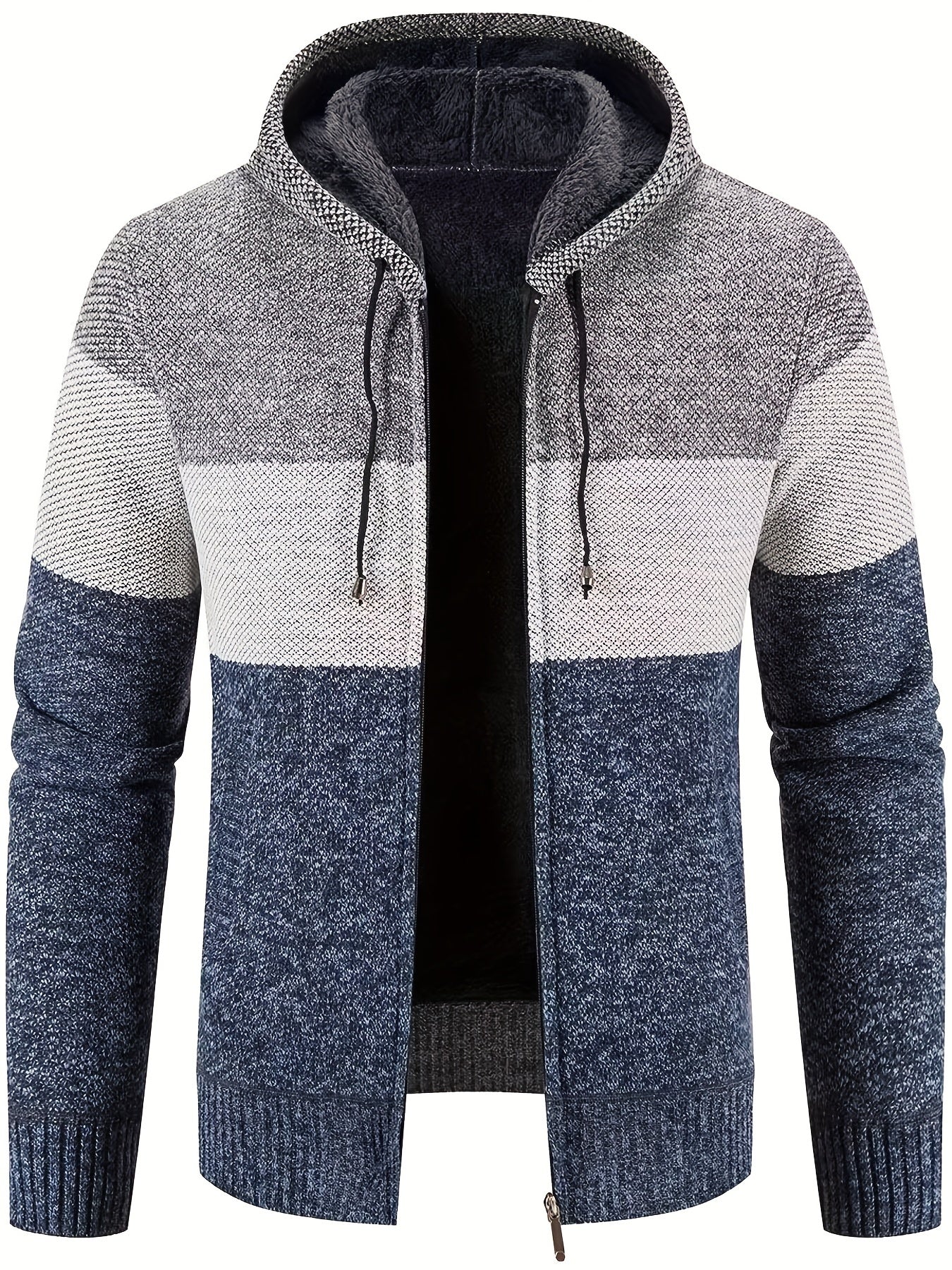 Men's Sherpa Lined Hooded Jacket Thickened Warm Casual Knitted Cardigan