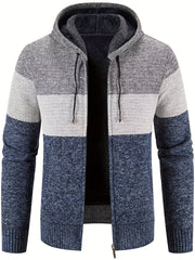 Men's Sherpa Lined Hooded Jacket Thickened Warm Casual Knitted Cardigan