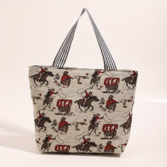 Vintage Cartoon Print Tote Bag Canvas Shoulder Handbag Women's Satchel Purse