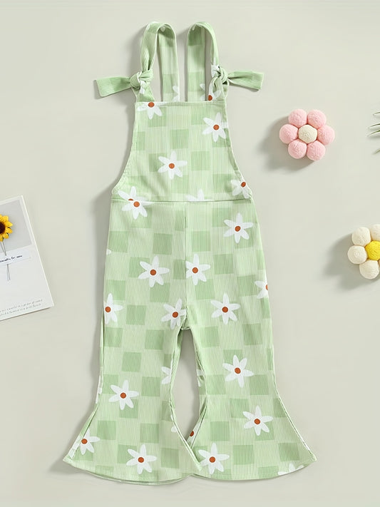 Floral Graphic Print Baby Girls Overalls for Summer