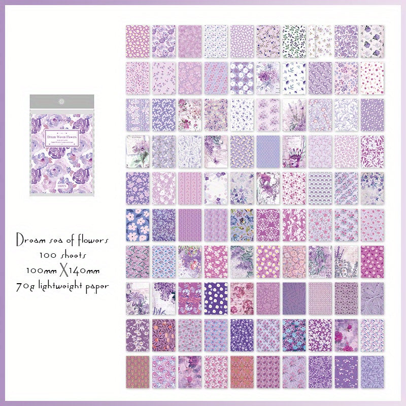 Retro Paper Set 100 Sheets Plant Book Series Background