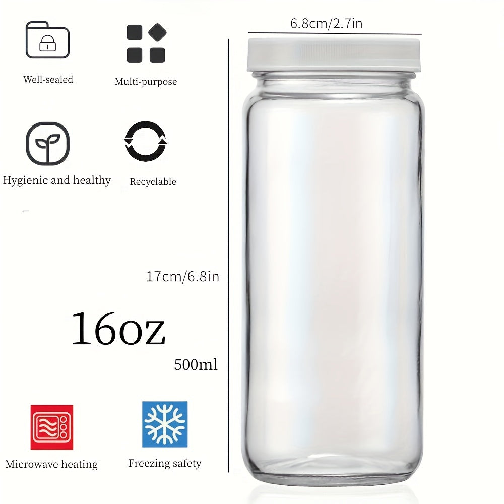 16oz Glass Juice Bottles with Lids and Straws - Perfect for Boba, Smoothies