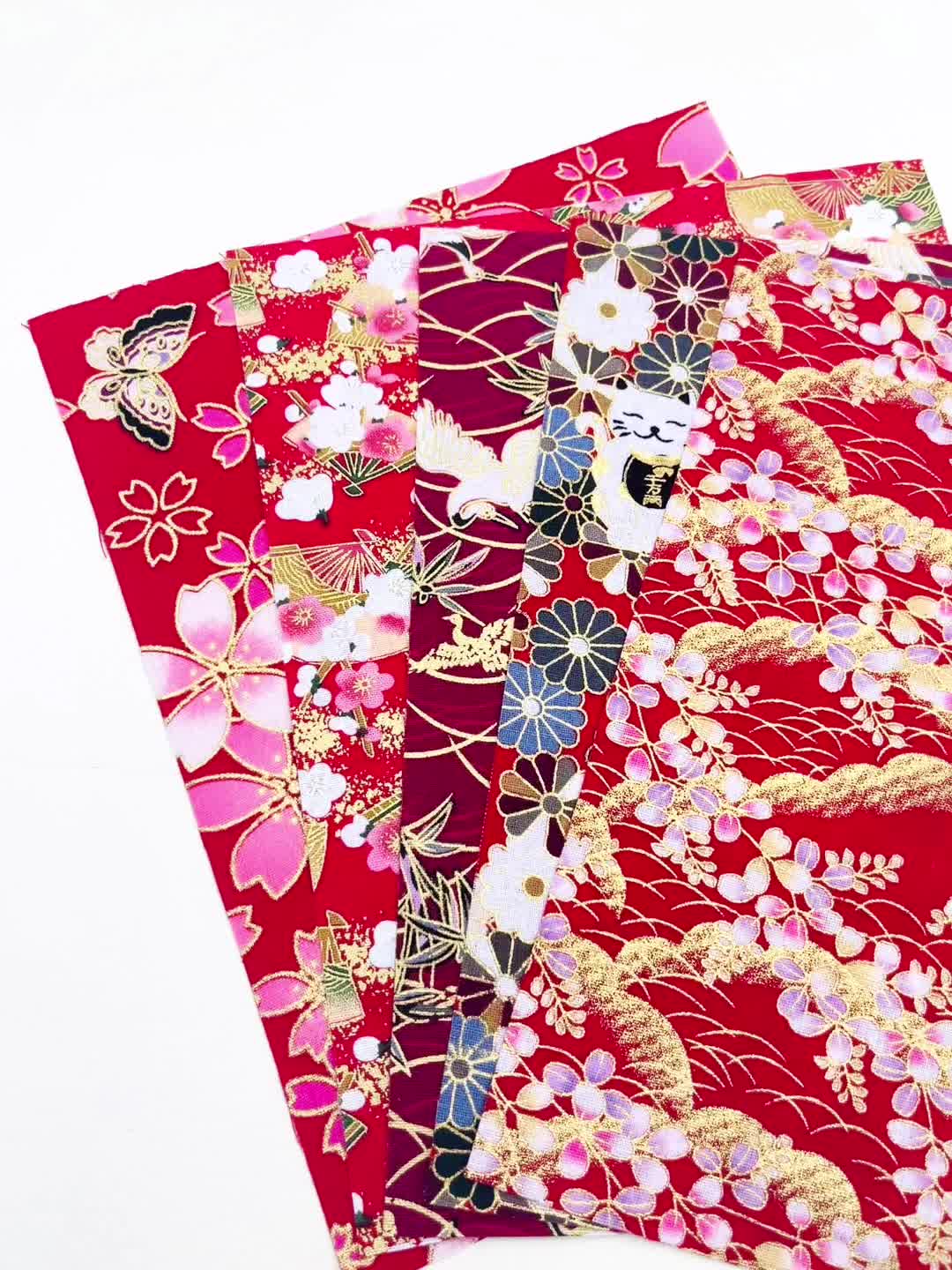 5pcs Red Cotton Fabric Quilting Home Textile Hot Stamped DIY