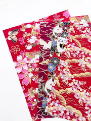 5pcs Red Cotton Fabric Quilting Home Textile Hot Stamped DIY