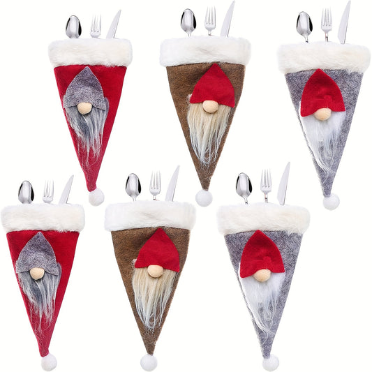 6pcs Christmas Gnome Silverware Holders Santa Faceless Cutlery Bags
