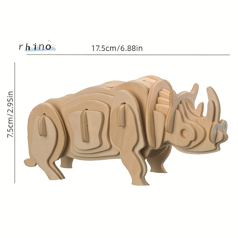 Wooden Dinosaur Rhinoceros Crocodile Horse Animal Puzzle DIY Model