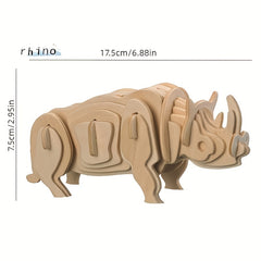 Wooden Dinosaur Rhinoceros Crocodile Horse Animal Puzzle DIY Model