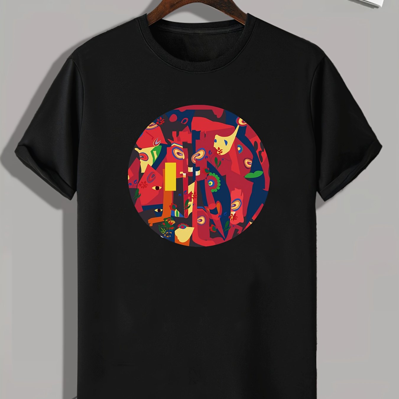 Red Cartoon Print Men's Tee for Summer
