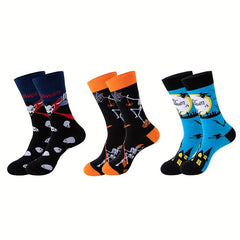 Halloween Cartoon Cotton Mid-calf Socks for Men and Women