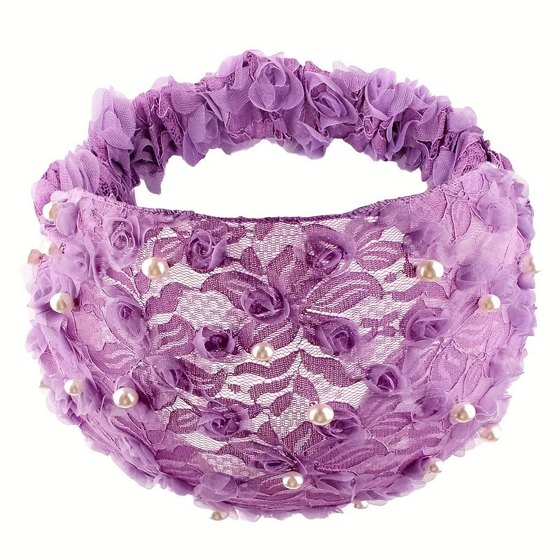 Faux Pearl Wide Brim Elastic Headband Women's Non-Slip Hair Cover