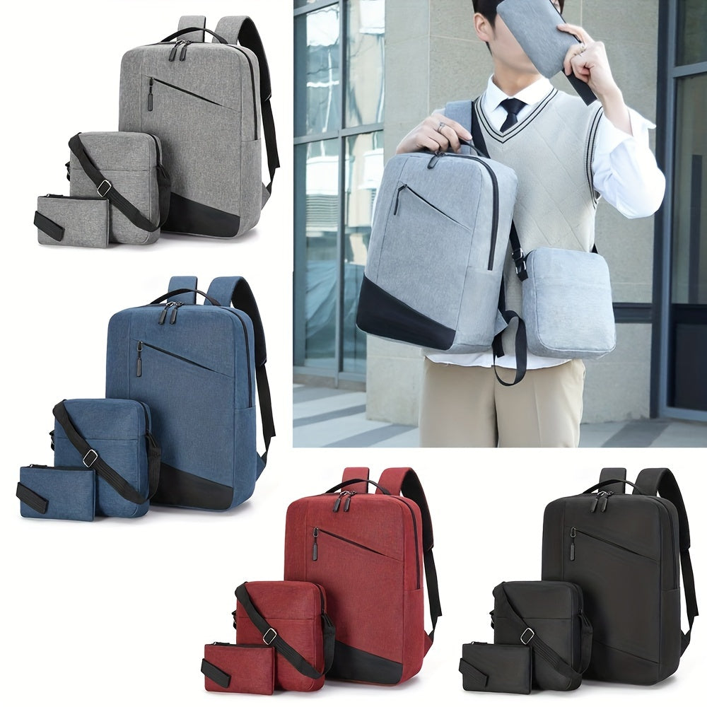 3pcs Men's Backpack Crossbody Bag Set USB Charging Port Double Shoulder Bag
