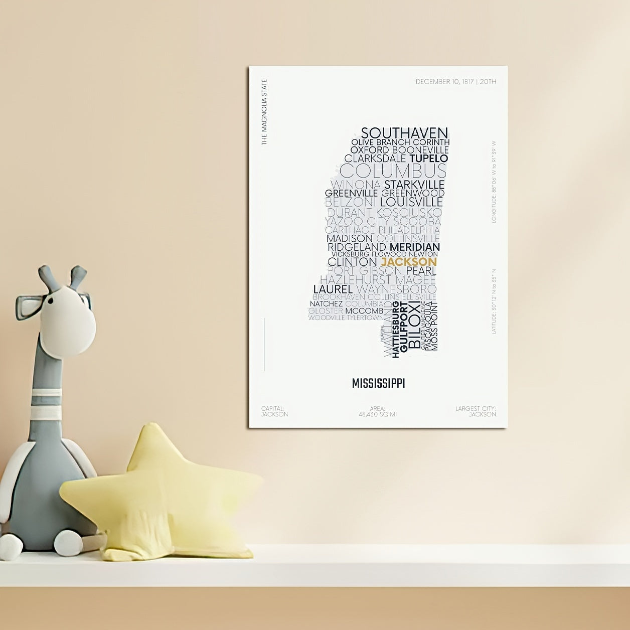 Mississippi State Letter Maps Stickers Modern Typography Art Series