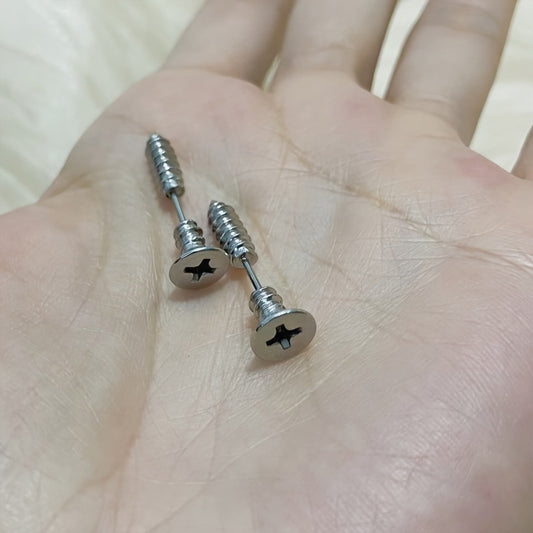 Hip Hop Stainless Steel Screw Stud Earrings