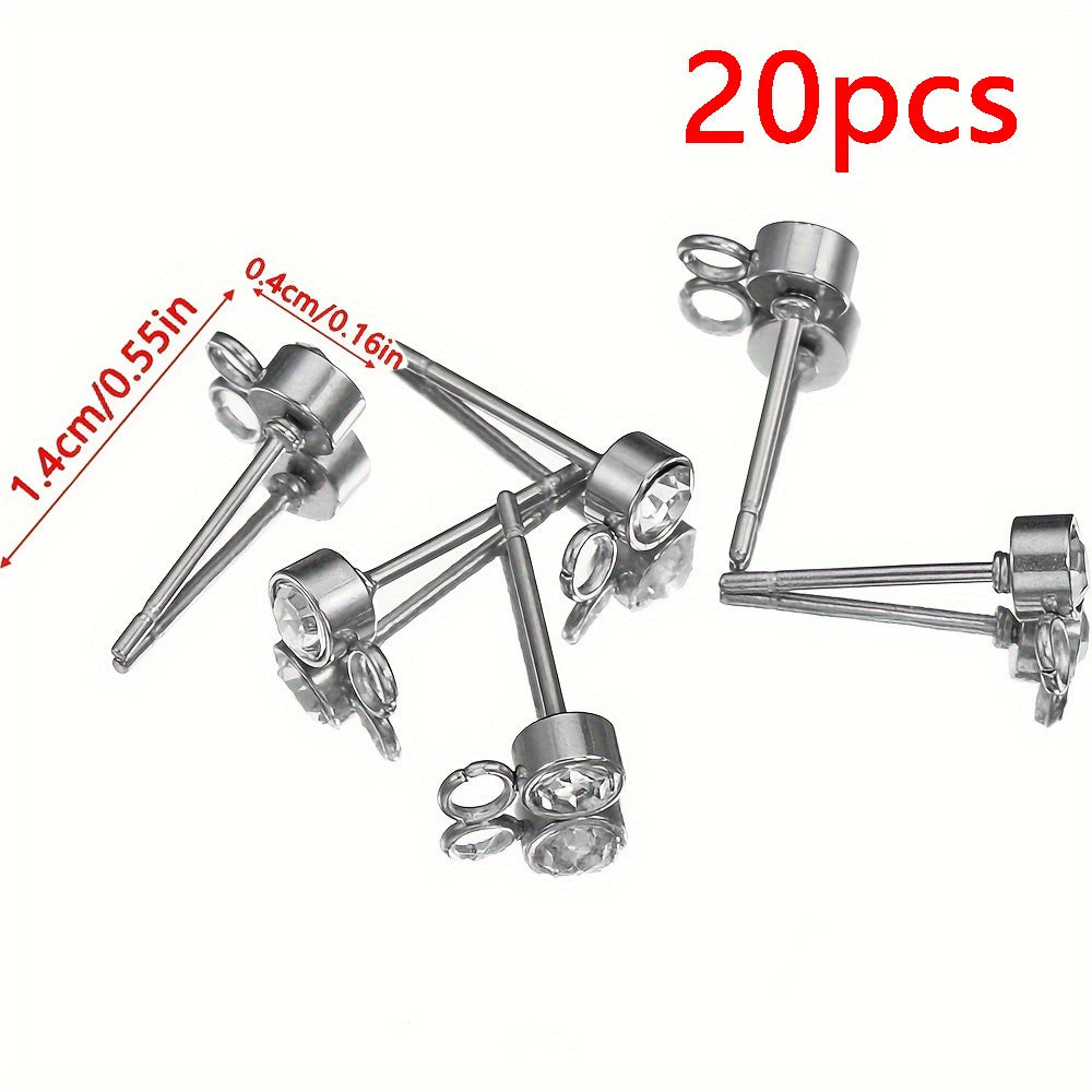 20pcs Rhinestone Earring Posts with Loop Rings