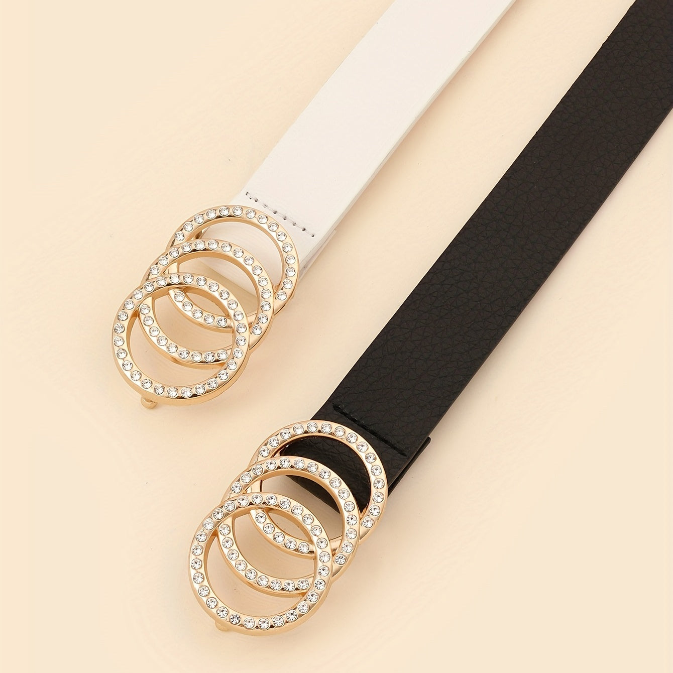 2pcs Rhinestone Buckle Belt Set Casual Thin Belt for Women