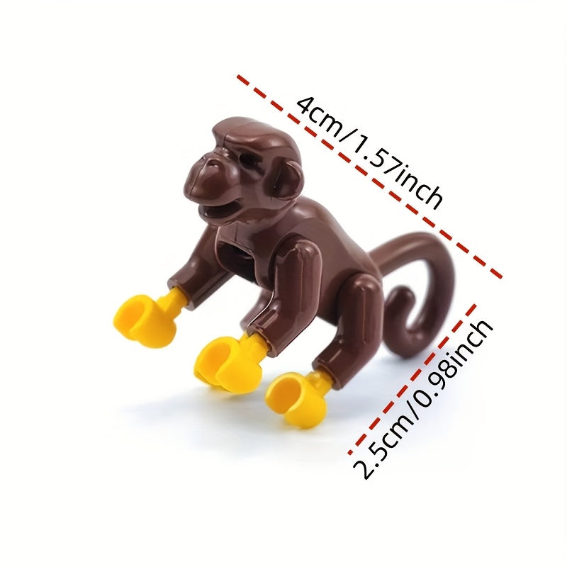 4pcs Brown Monkey Building Blocks DIY Zoo Playset