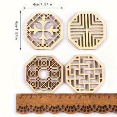 25pcs Mixed Hollow Wooden Cutouts DIY Craft Octagonal & Hexagonal Shapes