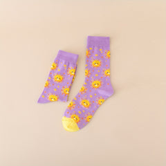 2 Pairs Cartoon Sun Print Socks Women's Stockings & Hosiery