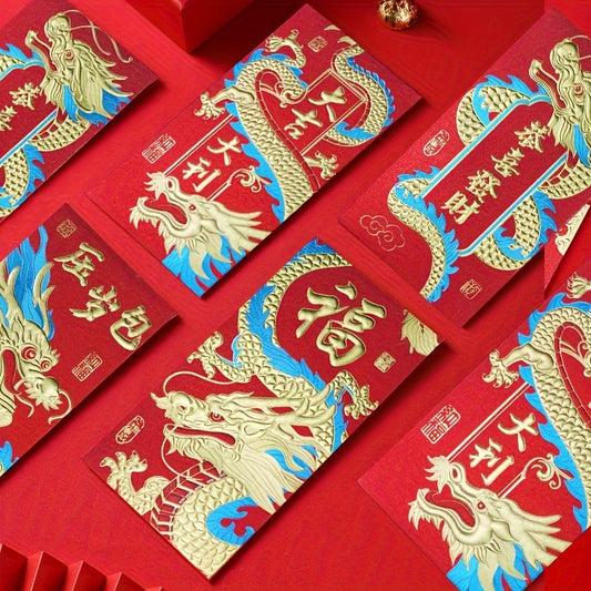 6 Dragon Themed Red Envelopes for Weddings & Birthdays