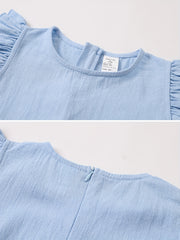 Girls Flutter Sleeve Ruffle A Line Dress Sweet Princess Style Sundress