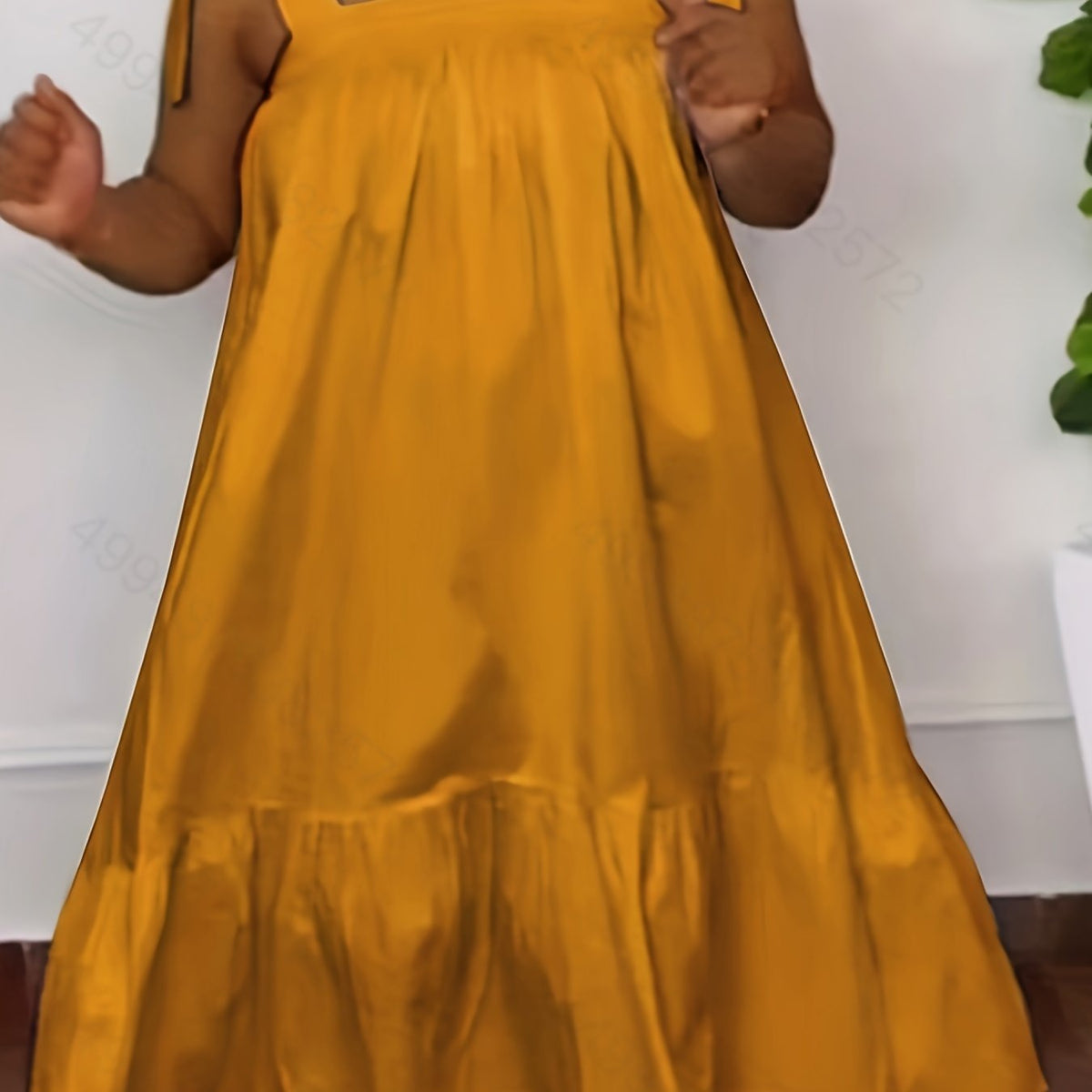  Solid Square Neck Ruffle Trim Dress