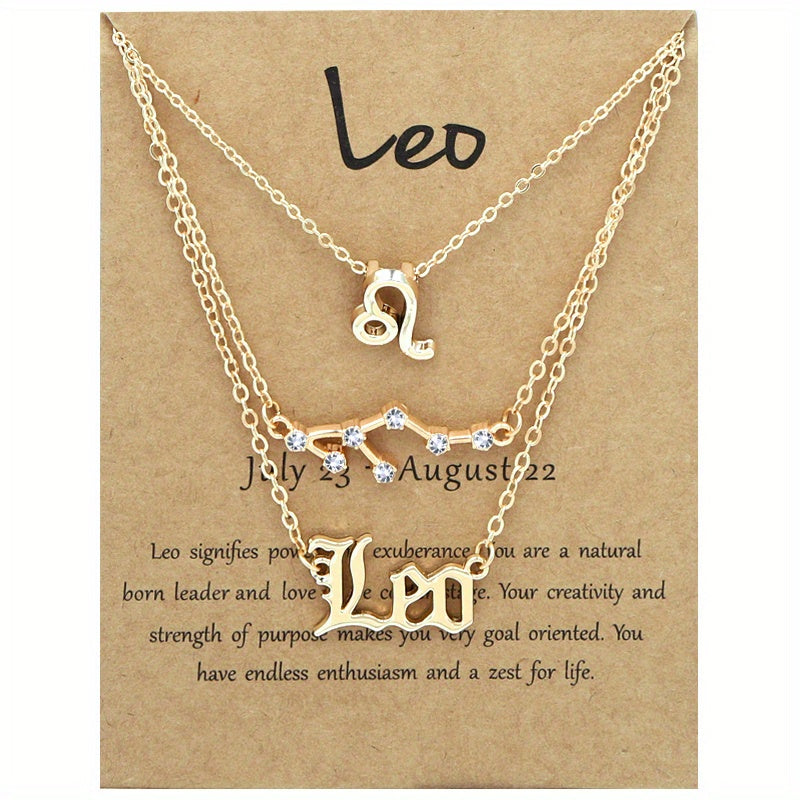 Golden 12 Zodiac Symbols Star Map Pendant Necklace Set