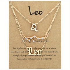 Golden 12 Zodiac Symbols Star Map Pendant Necklace Set