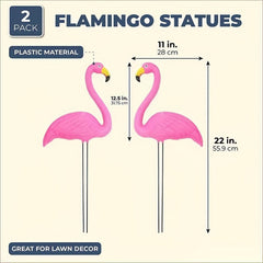 2pcs Bright Pink Flamingo Yard Ornament Garden Statue Party Decor