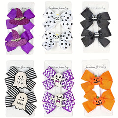 2pcs Halloween Hair Clips Bow Duck Billed Clip Ghost Face Pumpkin Decor