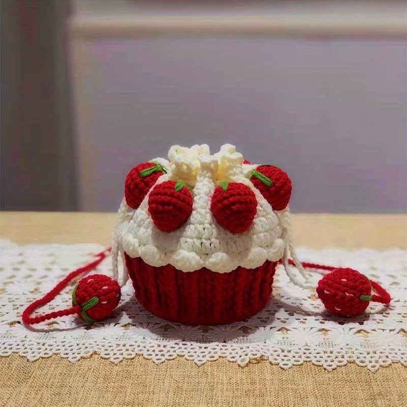 Woven Material Bag Cake Bag Crochet Handbag Grey Wine Red