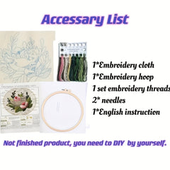 Kitten Embroidery Kit for Beginners - Includes Cloth, Hoop, Needles