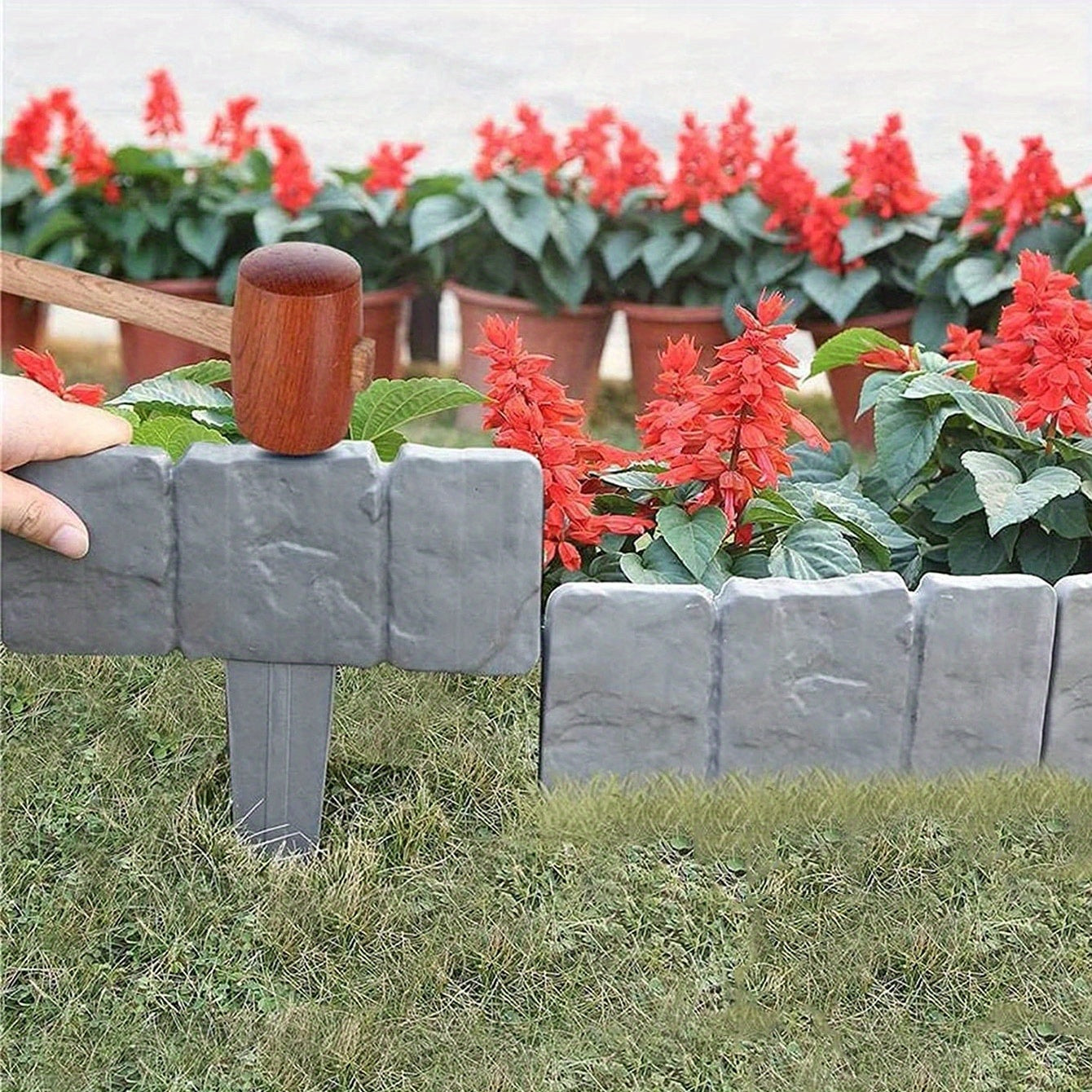 5pcs Stone Plastic Garden Fence Set 22 9 85 8 66inch