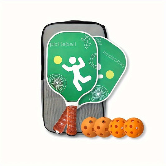 Pickleball Racket Set - 2 Fiberglass Rackets, 4 Balls, Carrying Bag