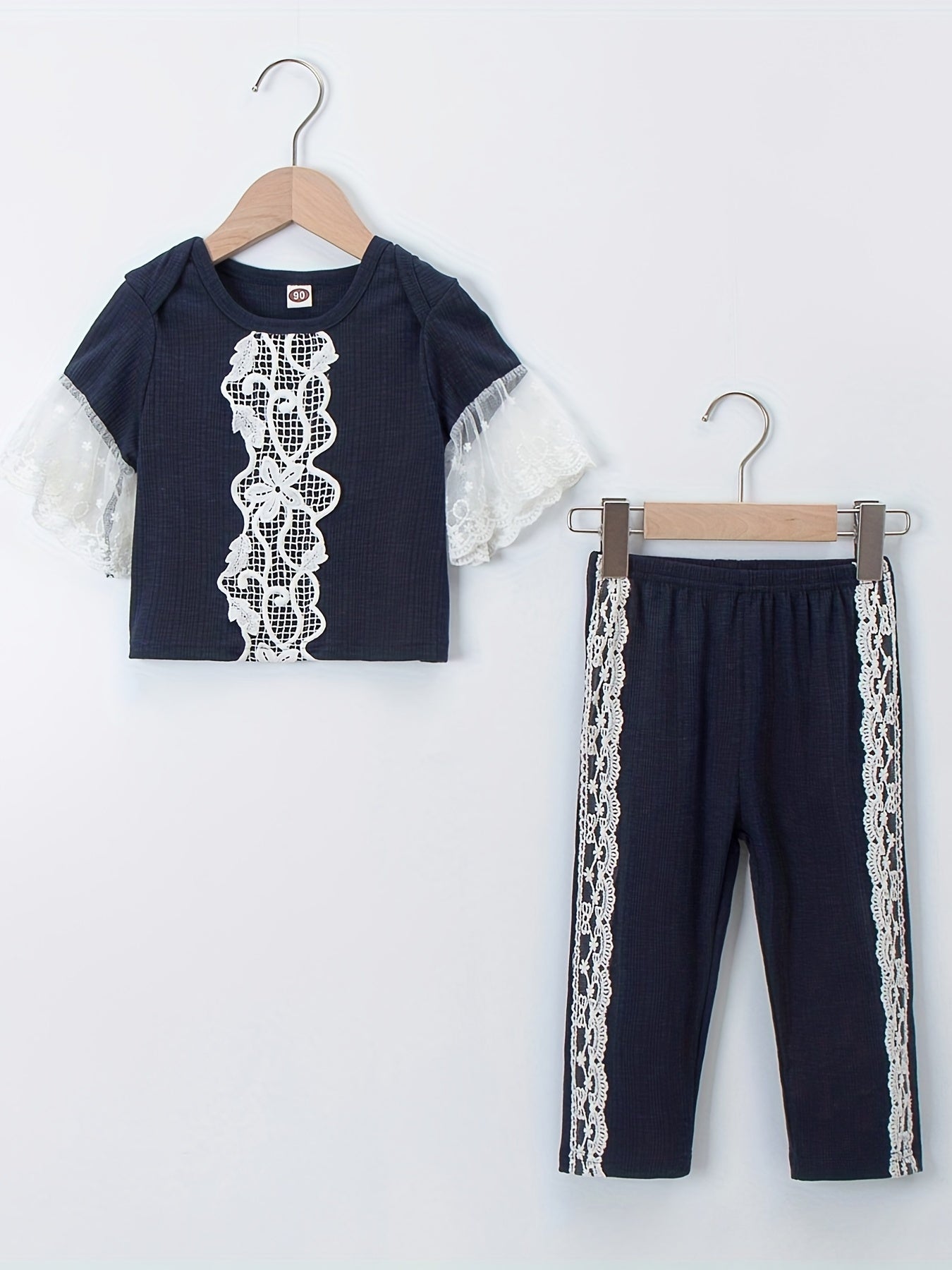 Girls 2pcs Flared Sleeve Top & Pants Pajama Set