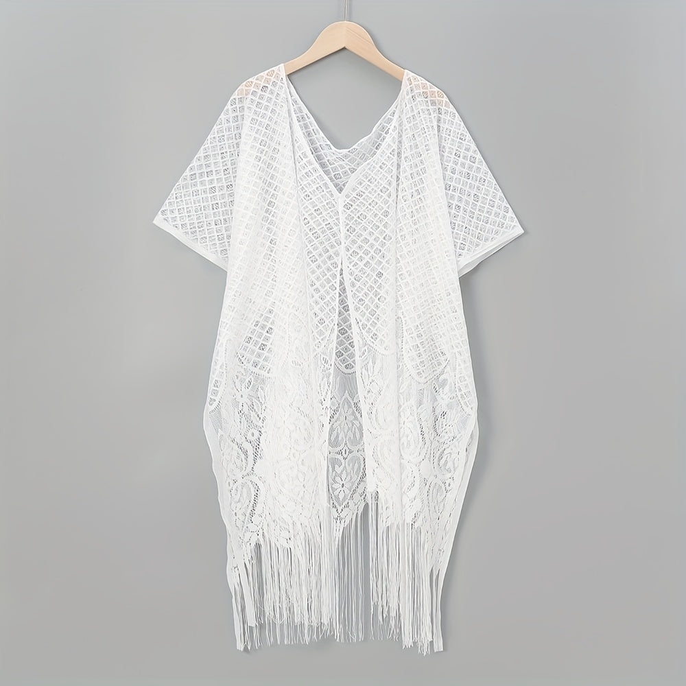 Lace Shawl Solid Cape Tassel Bikini Cover Up Thin Breathable