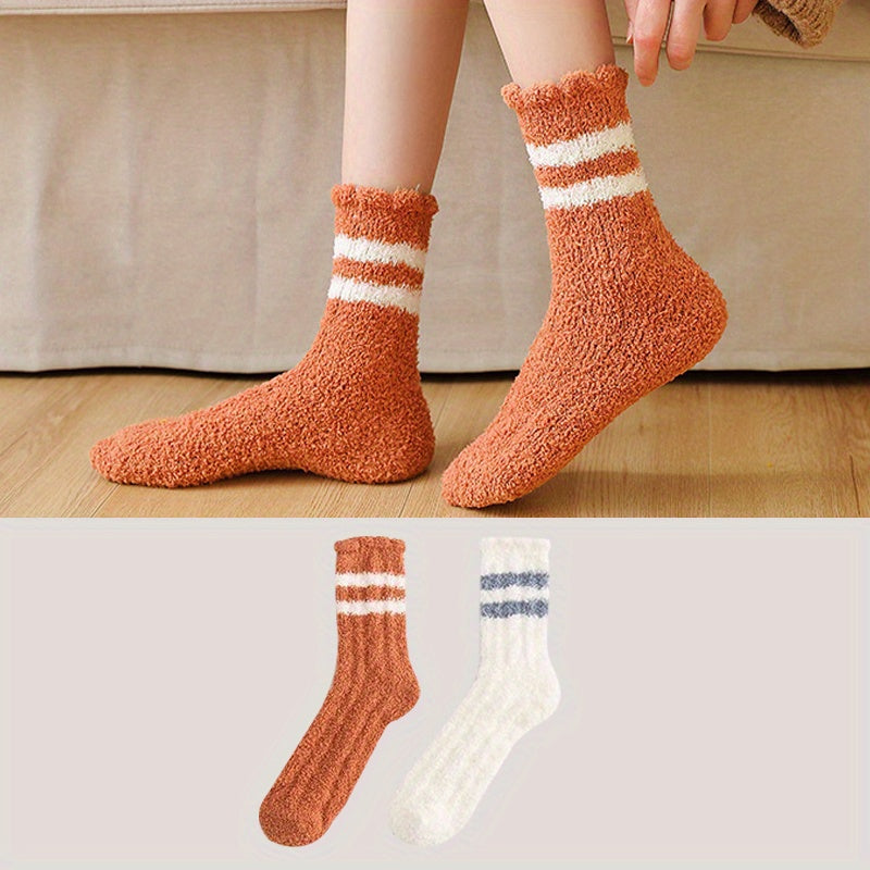2 Pairs Striped Floor Socks Women's Stockings