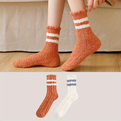 2 Pairs Striped Floor Socks Women's Stockings